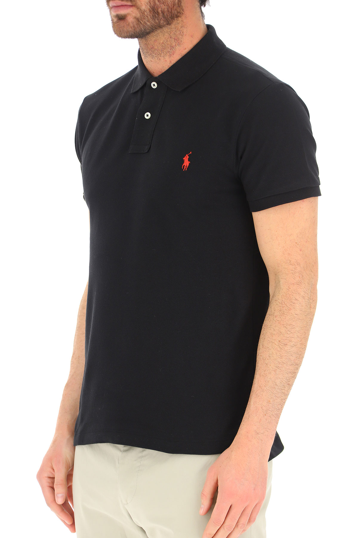 Polo Ralph Lauren Men Custom Slim Fit Mesh Polo Shirt Black Color